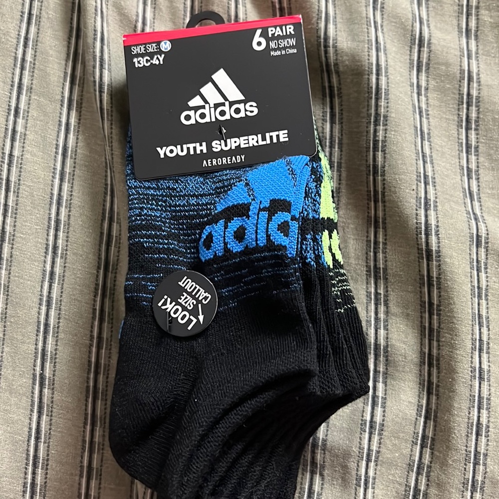 Adidas Socks Athletic No Show Socks Aeroready Superlite 13C- 4Y NWT